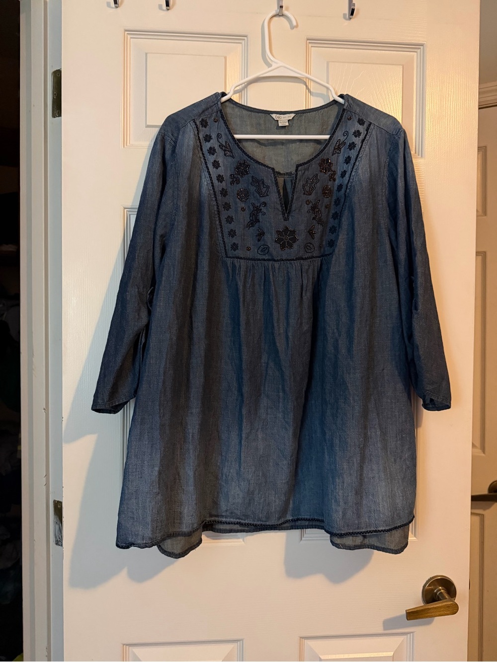 Cato Indigo Embroidered Peasant Tunic